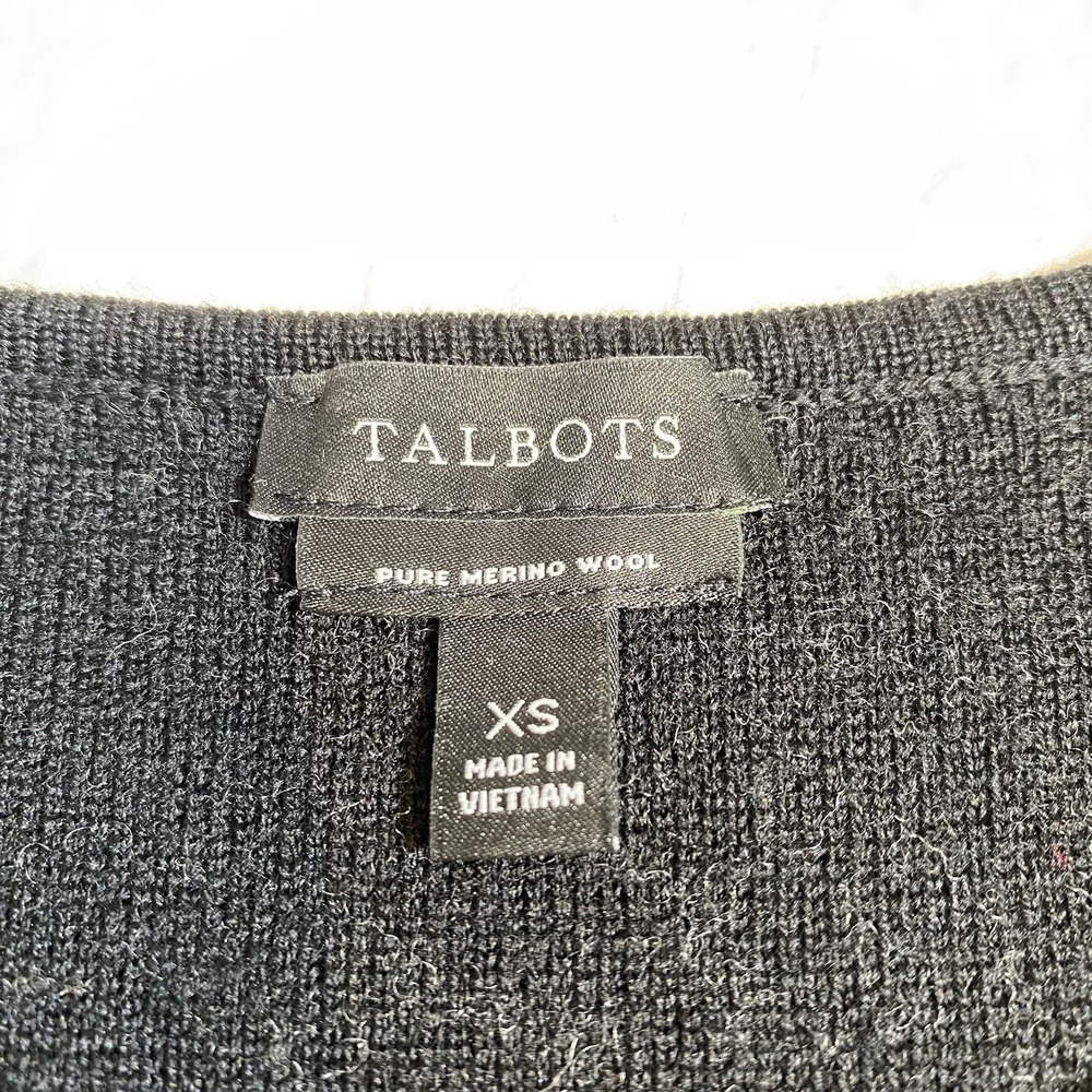 Talbots Womens Merino Wool Front Open Knit Drape Cardigan Herringbone Sz XS Gray - Picture 11 of 16